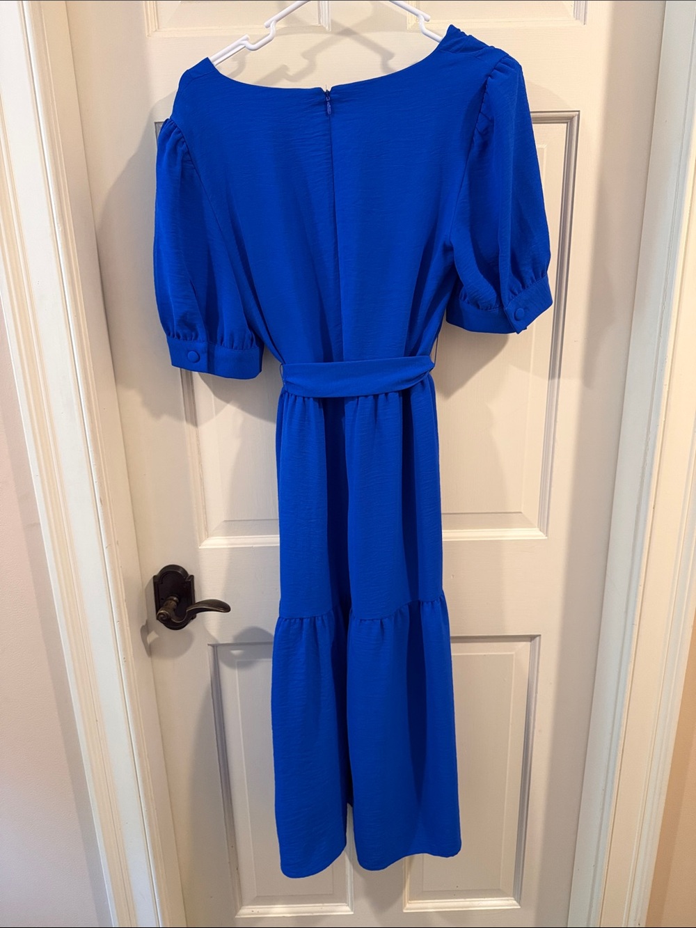 DKNY Royal Blue V-Neck Tiered Midi Dress, size Large - Picture 4 of 8
